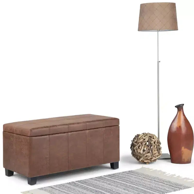 Banc de rangement rectangulaire de 91 cm avec assise rembourrée, banc de bout de lit avec cadre en bois, repose-pieds ottoman pour salon