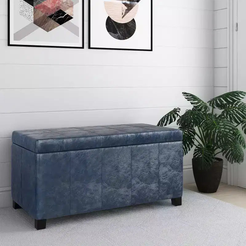 Banc de rangement rectangulaire de 91 cm avec assise rembourrée, banc de bout de lit avec cadre en bois, repose-pieds ottoman pour salon