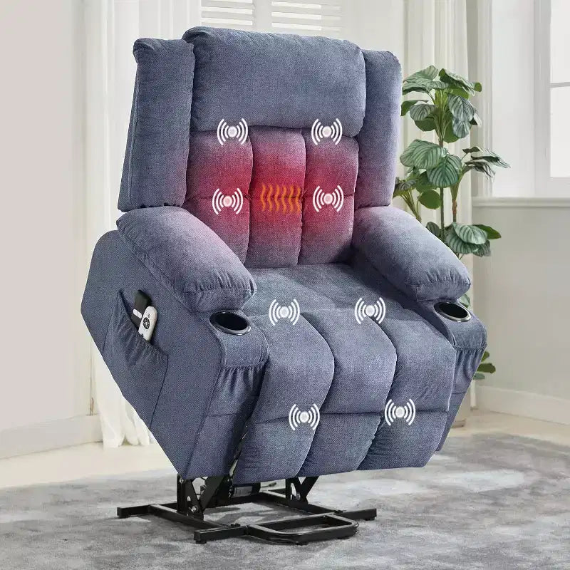 Lift Assist Recliner Chair, Massage, Cup Holders, Storage Pockets, for Living Room