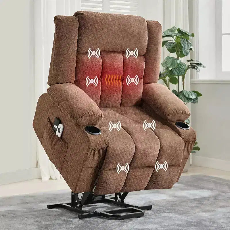 Lift Assist Recliner Chair, Massage, Cup Holders, Storage Pockets, for Living Room