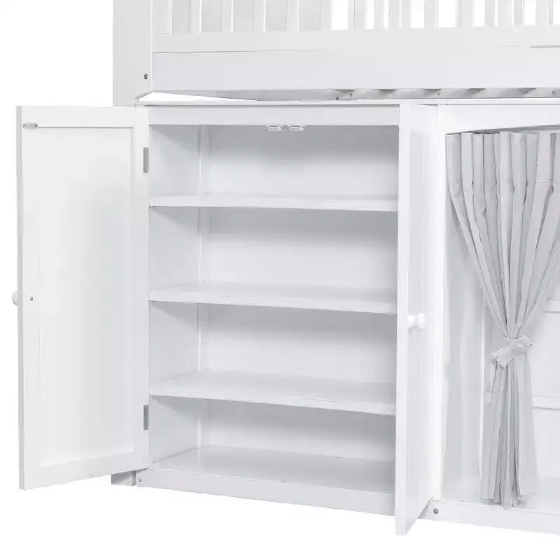 Lit mezzanine double avec armoire de rangement, penderie, construction robuste