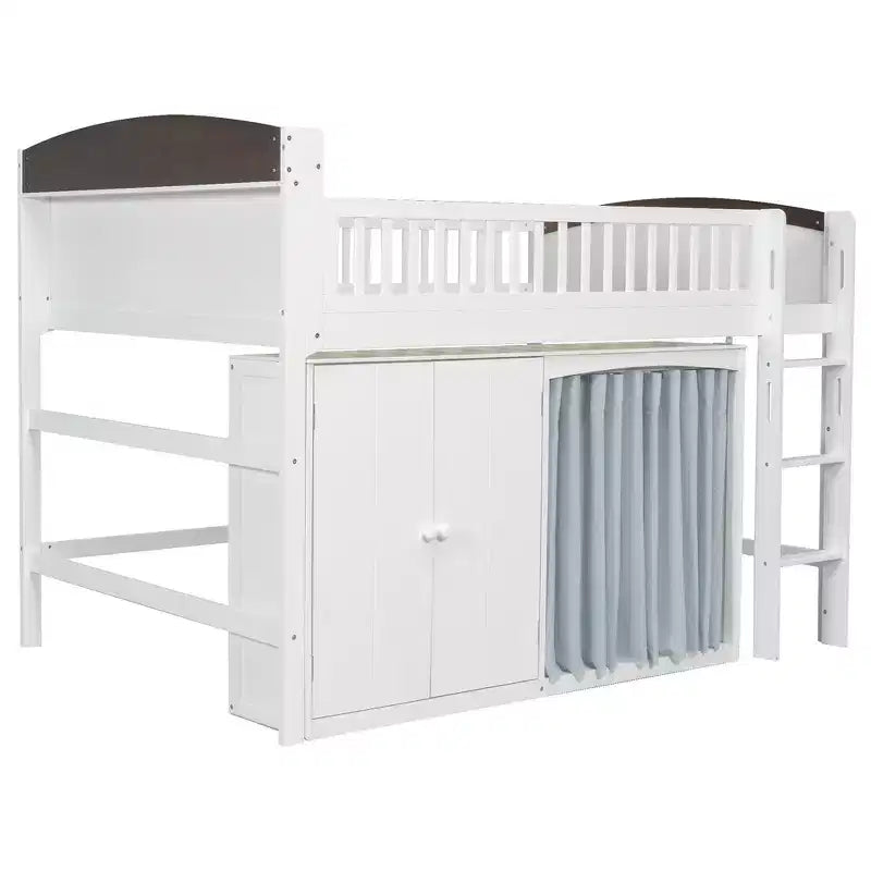 Lit mezzanine double avec armoire de rangement, penderie, construction robuste