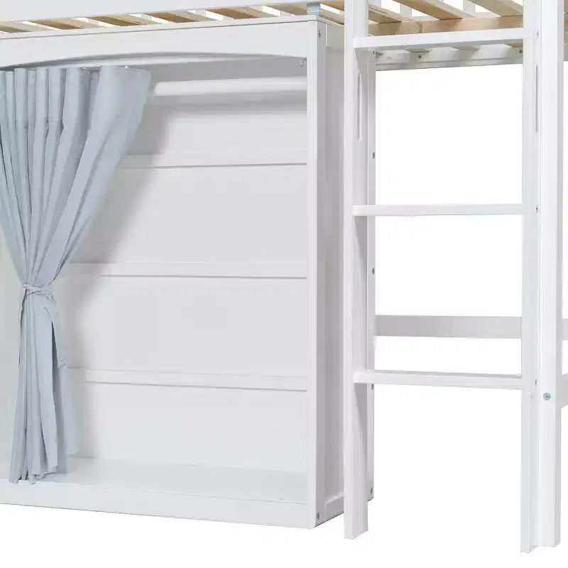 Lit mezzanine double avec armoire de rangement, penderie, construction robuste
