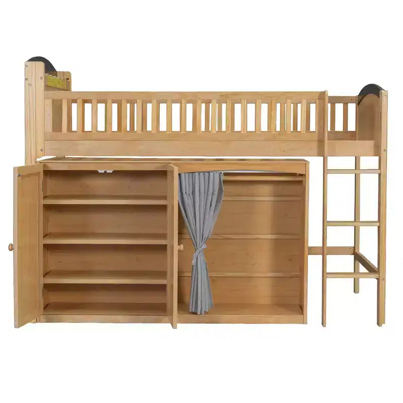 Lit mezzanine double avec armoire de rangement, penderie, construction robuste