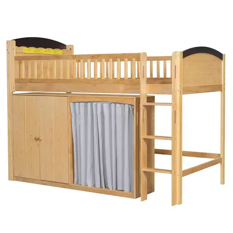 Lit mezzanine double avec armoire de rangement, penderie, construction robuste