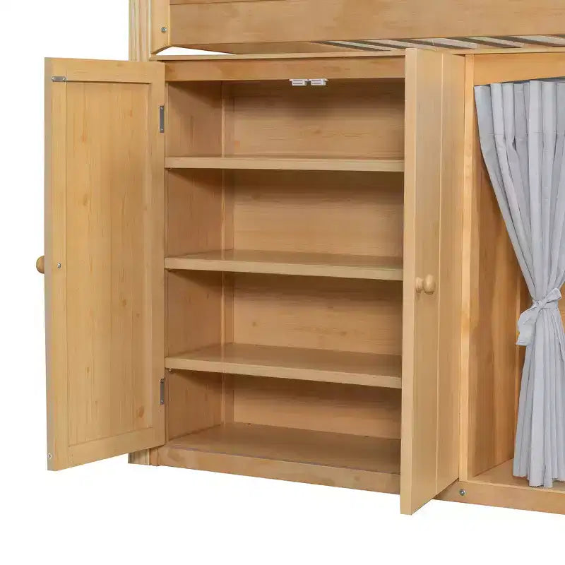 Lit mezzanine double avec armoire de rangement, penderie, construction robuste