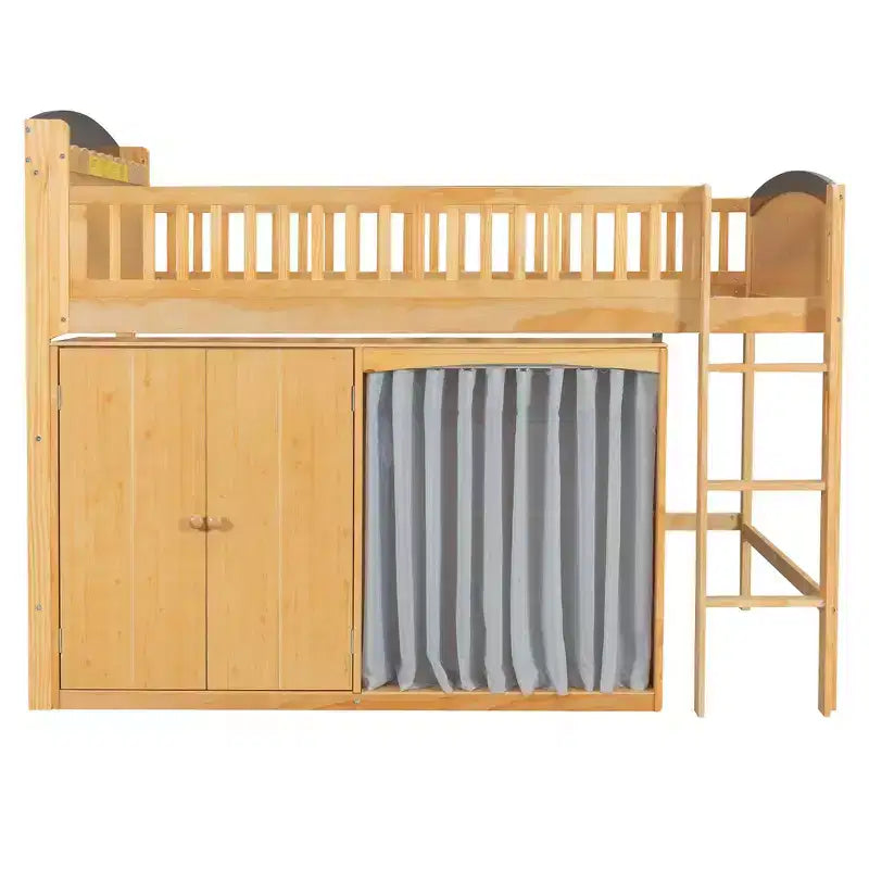 Lit mezzanine double avec armoire de rangement, penderie, construction robuste