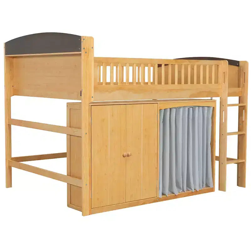 Lit mezzanine double avec armoire de rangement, penderie, construction robuste