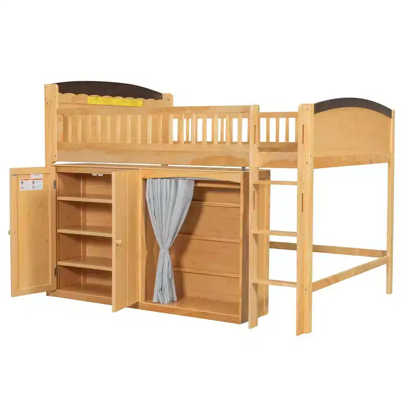 Lit mezzanine double avec armoire de rangement, penderie, construction robuste
