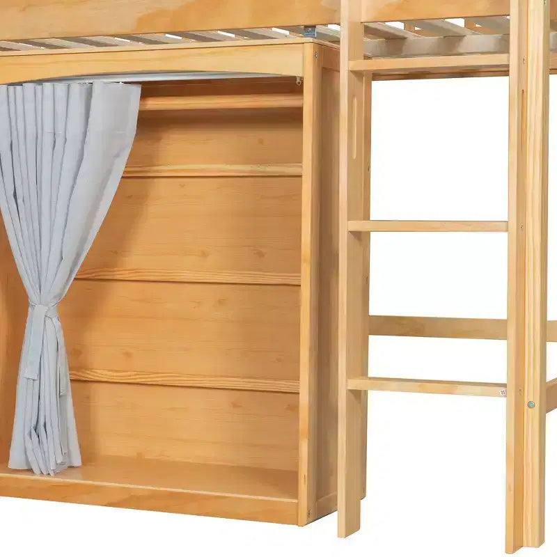 Lit mezzanine double avec armoire de rangement, penderie, construction robuste