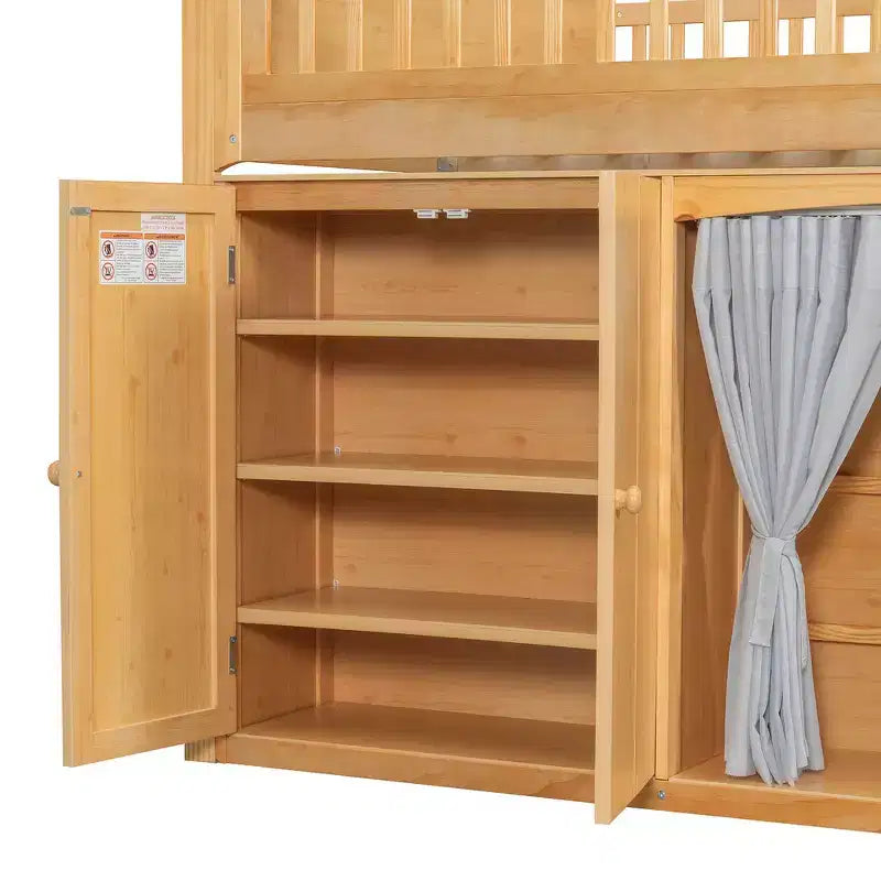 Lit mezzanine double avec armoire de rangement, penderie, construction robuste