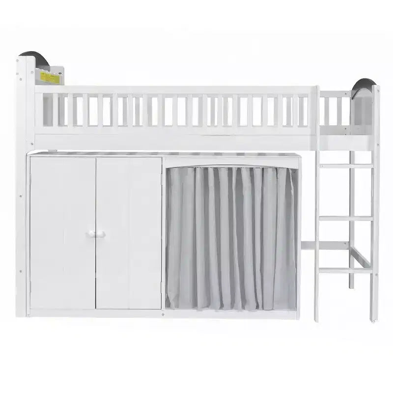 Twin Size Loft Bed Frame with Storage Cabinet, Wardrobe, Sturdy Construction