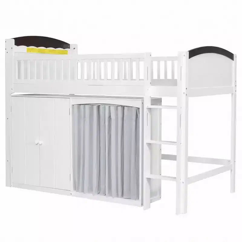 Lit mezzanine double avec armoire de rangement, penderie, construction robuste