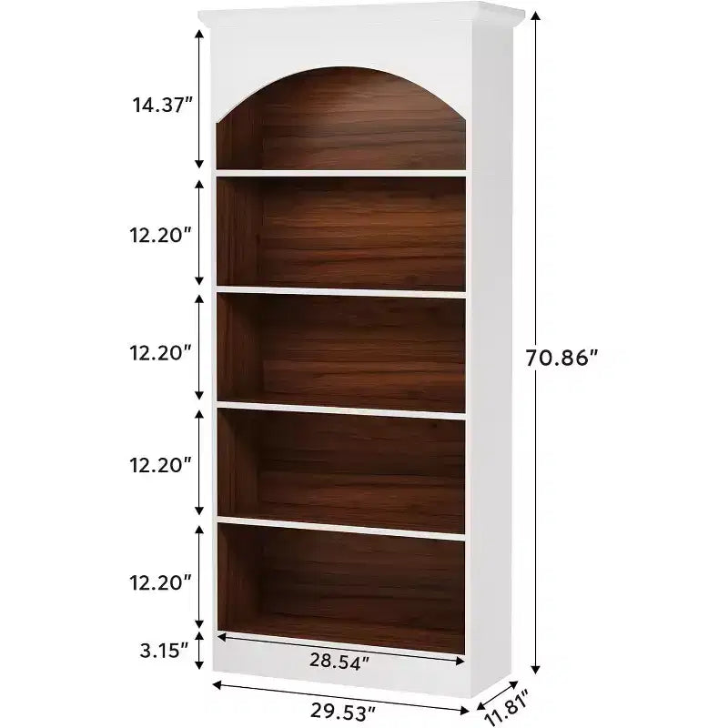 70.9" White Bookcase, 5-Tier Tall Bookshelf with Open Shelves, Wooden Vintage Free-Standing Book Shelf for Living Room, Home Office, Bedroom