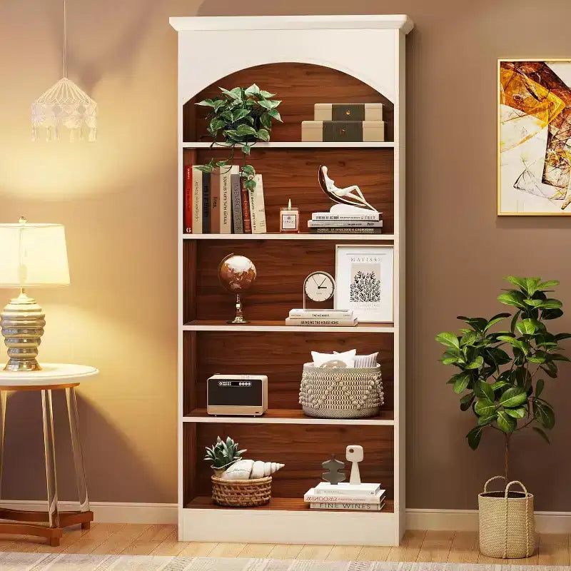 Bibliothèque blanche de 180 cm, étagère haute à 5 niveaux avec étagères ouvertes, bibliothèque vintage en bois sur pied pour salon, bureau à domicile, chambre à coucher