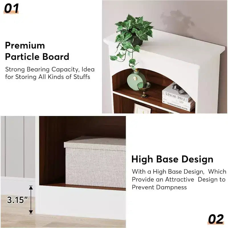 70.9" White Bookcase, 5-Tier Tall Bookshelf with Open Shelves, Wooden Vintage Free-Standing Book Shelf for Living Room, Home Office, Bedroom