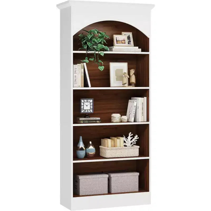 Bibliothèque blanche de 180 cm, étagère haute à 5 niveaux avec étagères ouvertes, bibliothèque vintage en bois sur pied pour salon, bureau à domicile, chambre à coucher