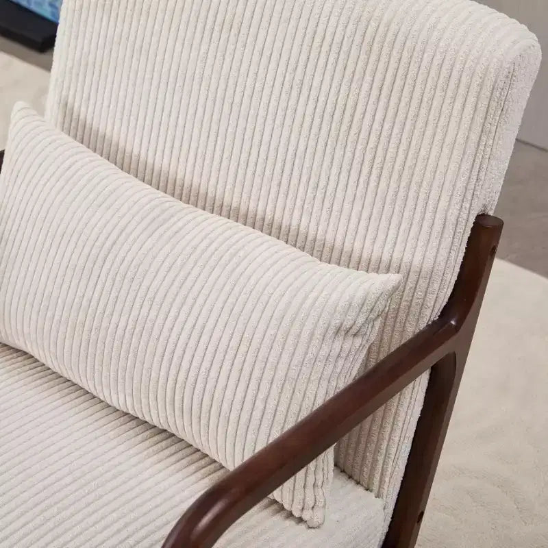 Fauteuil d'appoint Mid-Century Modern - Beige, cadre en bois d'hévéa
