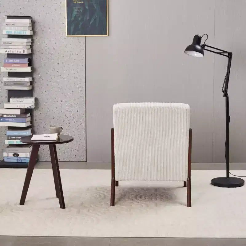 Fauteuil d'appoint Mid-Century Modern - Beige, cadre en bois d'hévéa