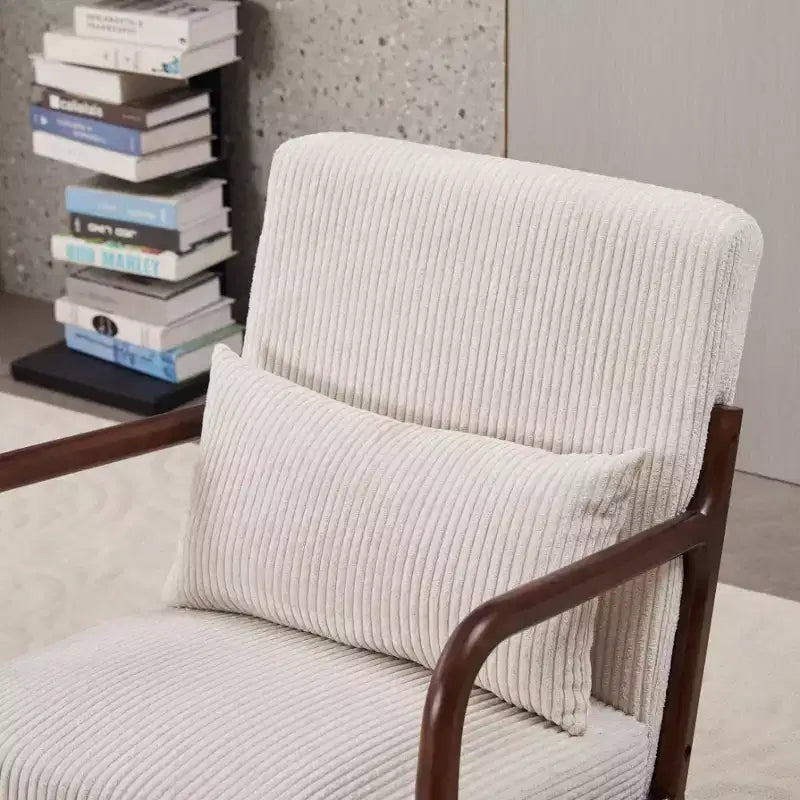 Fauteuil d'appoint Mid-Century Modern - Beige, cadre en bois d'hévéa