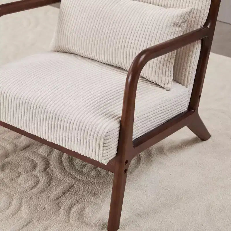 Fauteuil d'appoint Mid-Century Modern - Beige, cadre en bois d'hévéa