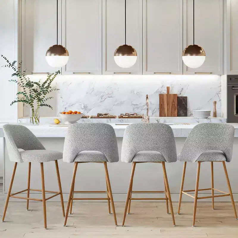 Boucle Counter Height Bar Stools with Backs, 27" Mid-Century Modern Breakfast Bar Chairs with Faux Wood Metal Legs