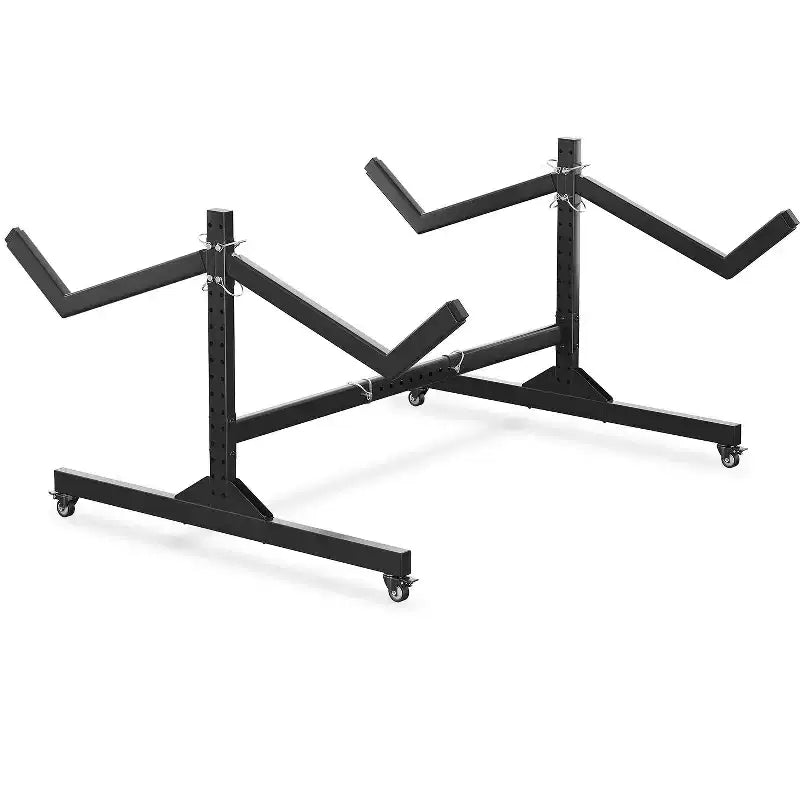 2 Kayak Storage Rack with Wheels, Freestanding Steel Kayak Rack with Adjustable Width & Hanging Straps