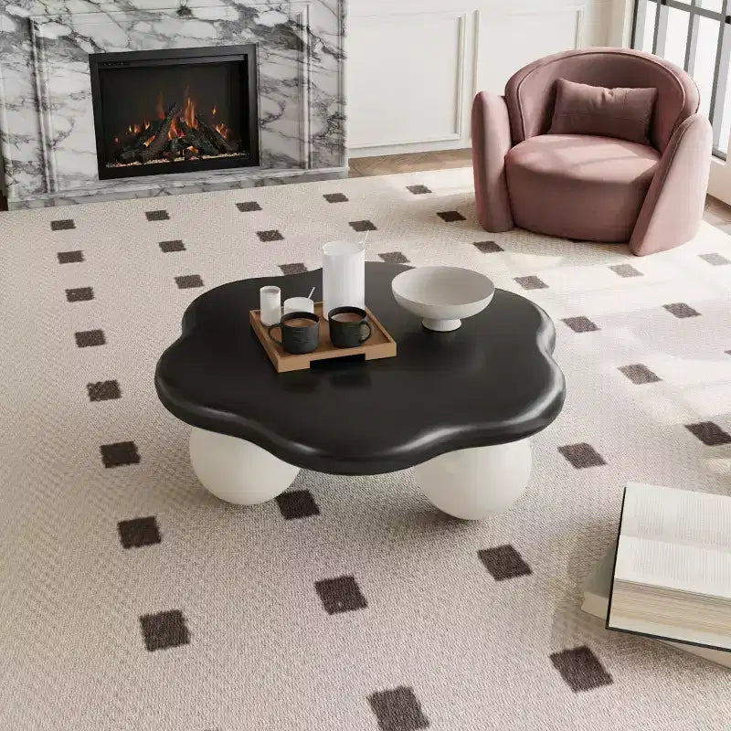 35" Modern Cloud-Shaped Coffee Table, Minimalist Design with Spherical Legs, Small Accent Table for Living Room or Apartment
