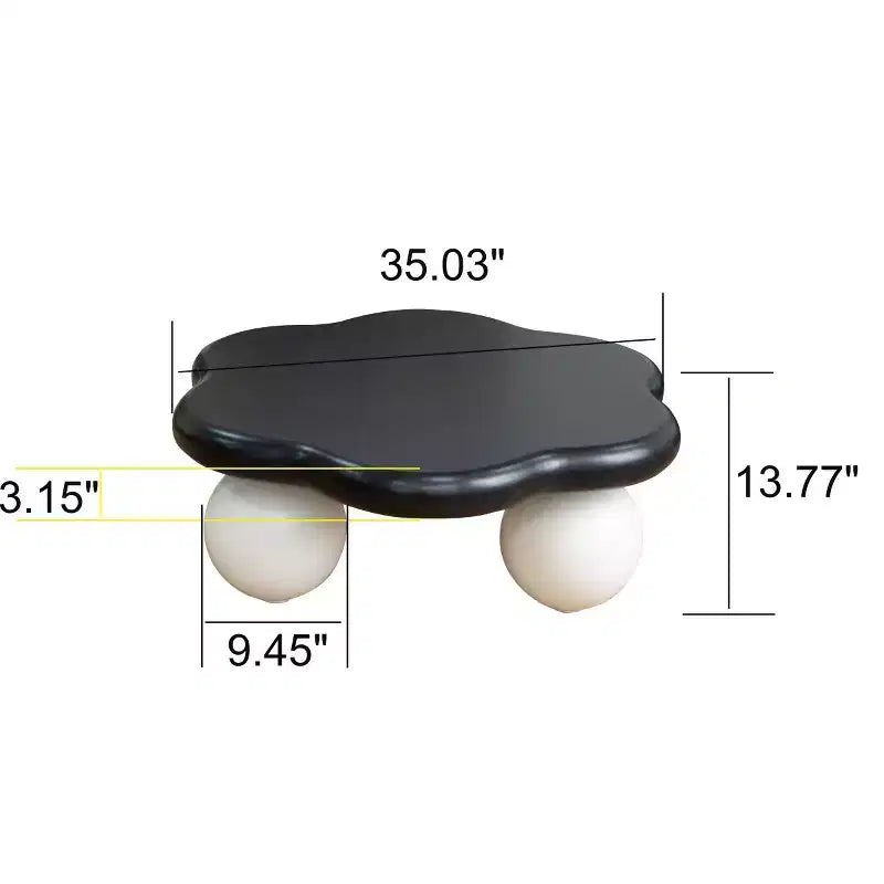 35" Modern Cloud-Shaped Coffee Table, Minimalist Design with Spherical Legs, Small Accent Table for Living Room or Apartment