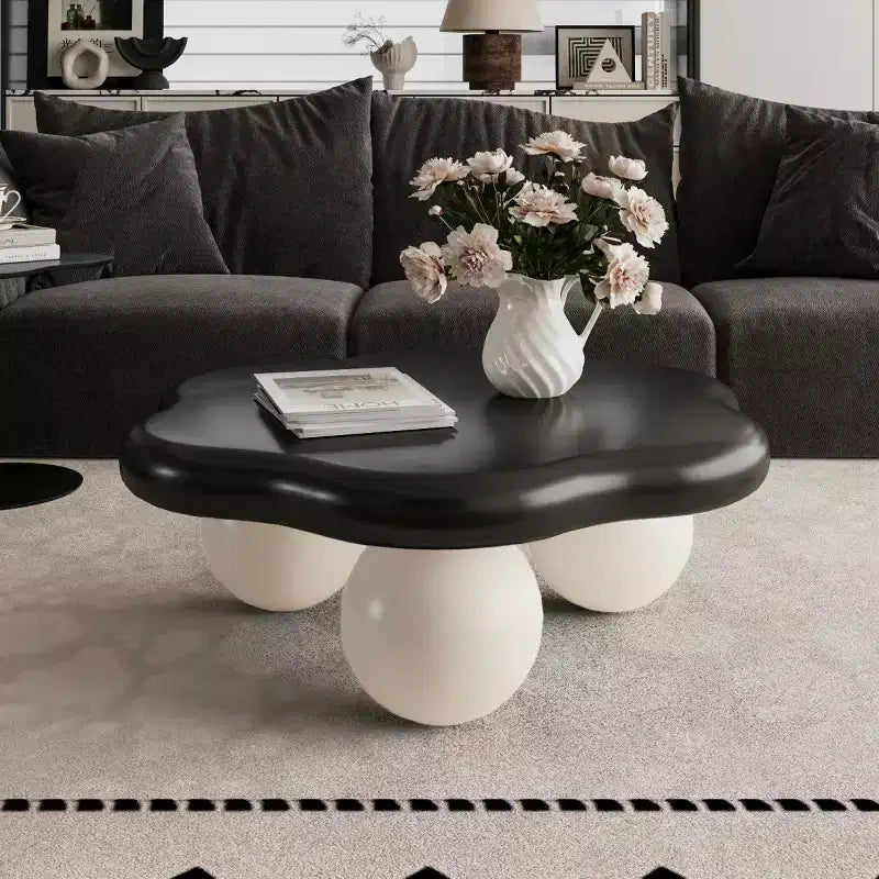 35" Modern Cloud-Shaped Coffee Table, Minimalist Design with Spherical Legs, Small Accent Table for Living Room or Apartment