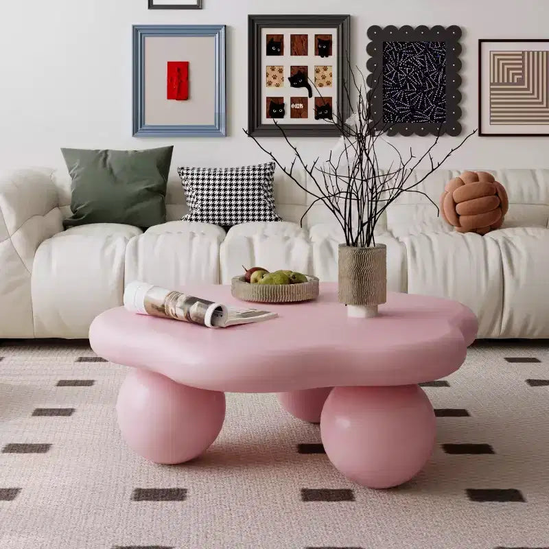 35" Modern Cloud-Shaped Coffee Table, Minimalist Design with Spherical Legs, Small Accent Table for Living Room or Apartment