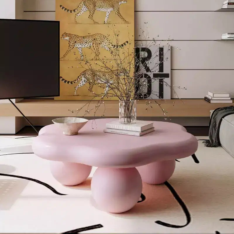 35" Modern Cloud-Shaped Coffee Table, Minimalist Design with Spherical Legs, Small Accent Table for Living Room or Apartment