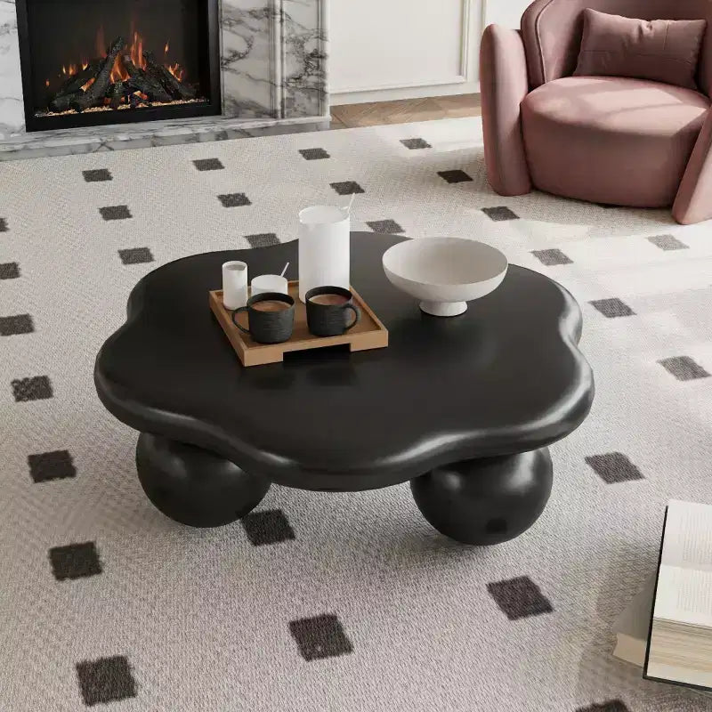 35" Modern Cloud-Shaped Coffee Table, Minimalist Design with Spherical Legs, Small Accent Table for Living Room or Apartment