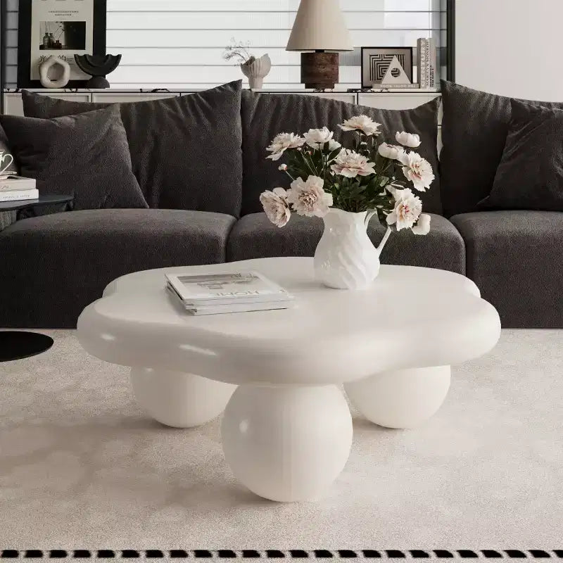 35" Modern Cloud-Shaped Coffee Table, Minimalist Design with Spherical Legs, Small Accent Table for Living Room or Apartment