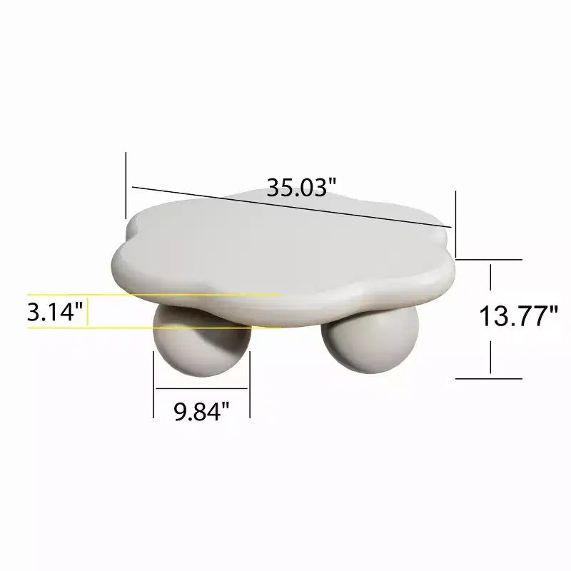 35" Modern Cloud-Shaped Coffee Table, Minimalist Design with Spherical Legs, Small Accent Table for Living Room or Apartment