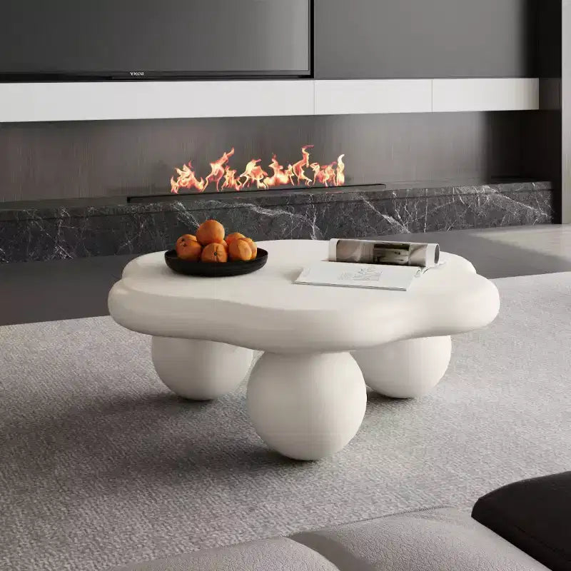 35" Modern Cloud-Shaped Coffee Table, Minimalist Design with Spherical Legs, Small Accent Table for Living Room or Apartment