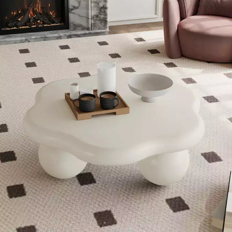 35" Modern Cloud-Shaped Coffee Table, Minimalist Design with Spherical Legs, Small Accent Table for Living Room or Apartment
