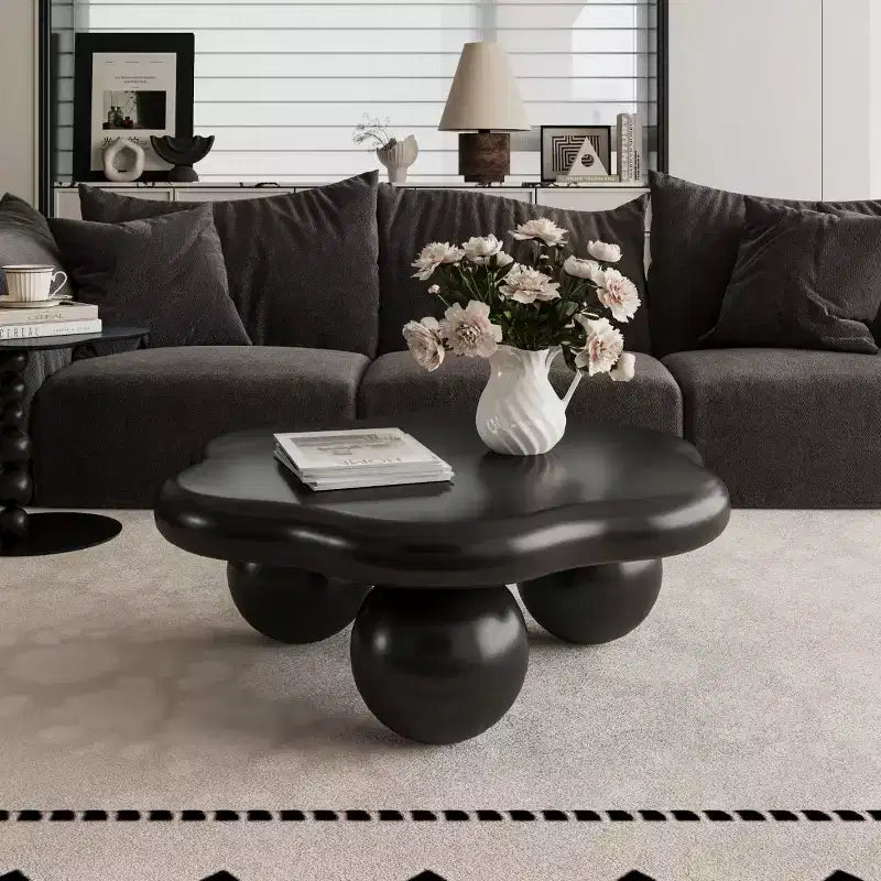 35" Modern Cloud-Shaped Coffee Table, Minimalist Design with Spherical Legs, Small Accent Table for Living Room or Apartment