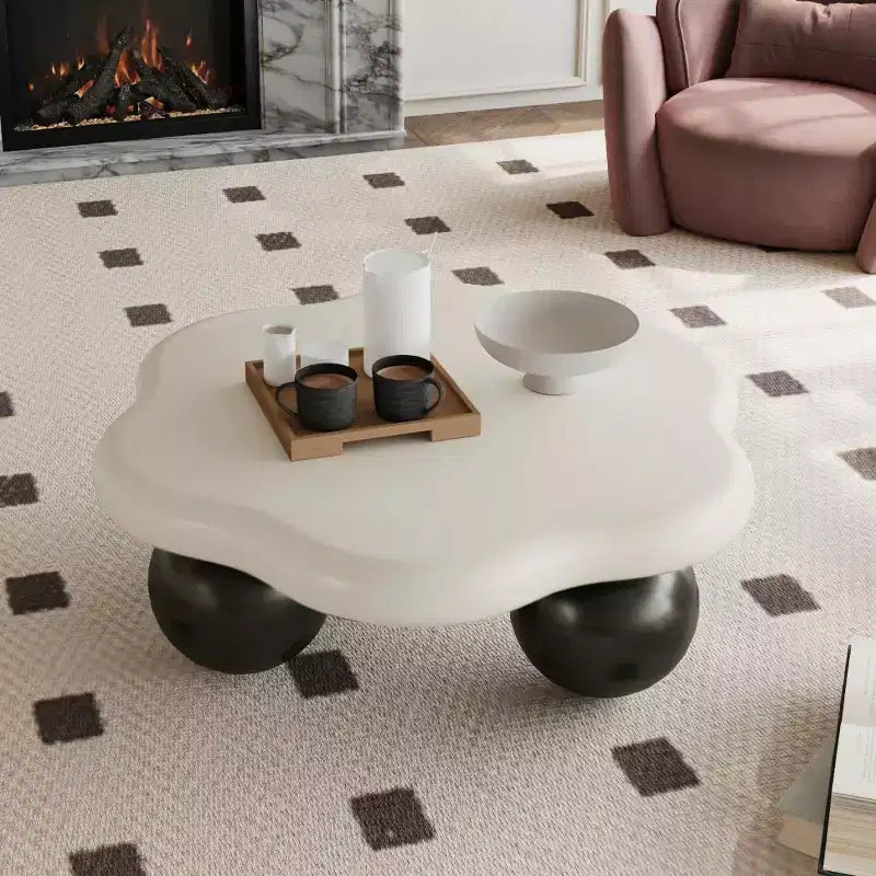 35" Modern Cloud-Shaped Coffee Table, Minimalist Design with Spherical Legs, Small Accent Table for Living Room or Apartment