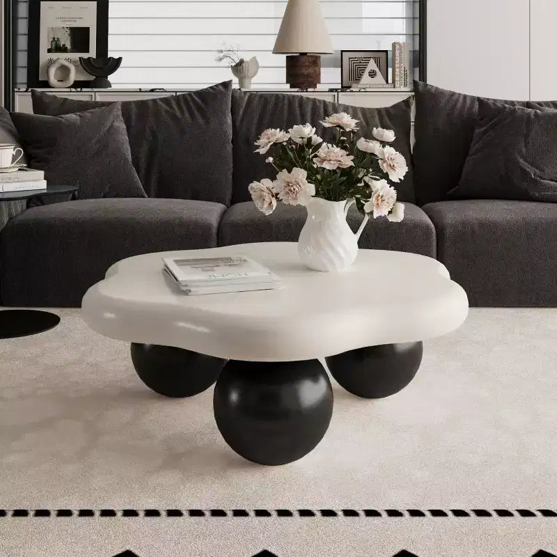 35" Modern Cloud-Shaped Coffee Table, Minimalist Design with Spherical Legs, Small Accent Table for Living Room or Apartment