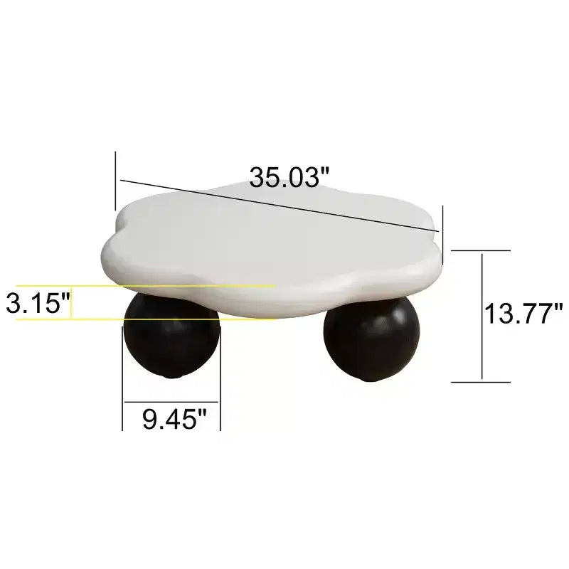 35" Modern Cloud-Shaped Coffee Table, Minimalist Design with Spherical Legs, Small Accent Table for Living Room or Apartment