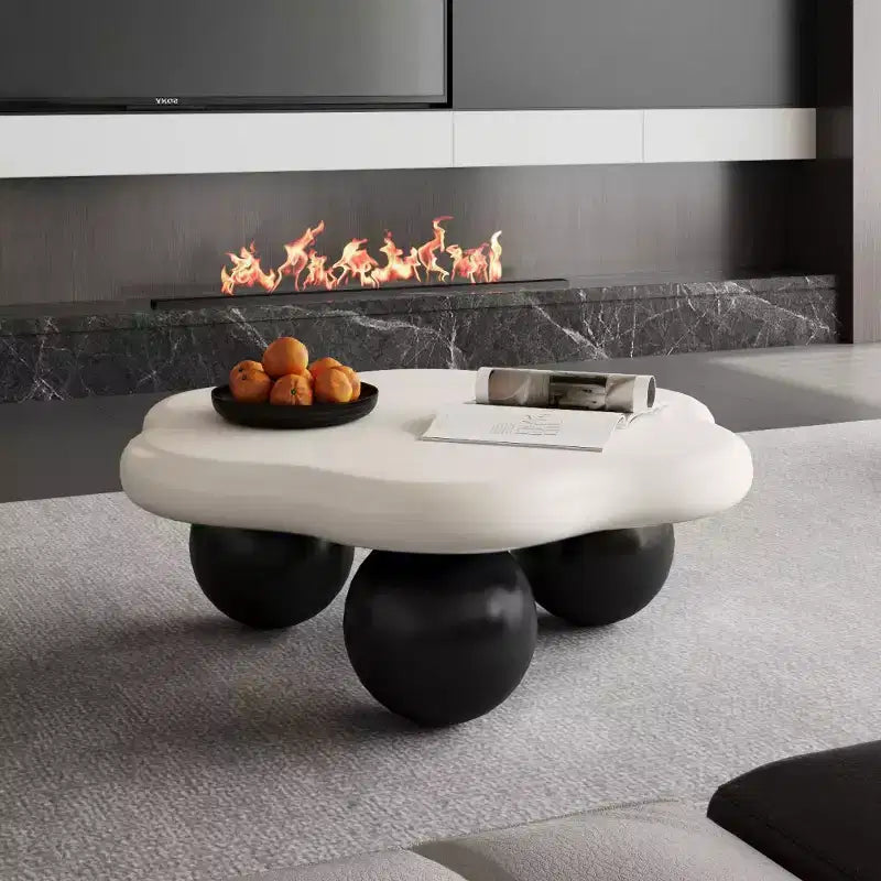35" Modern Cloud-Shaped Coffee Table, Minimalist Design with Spherical Legs, Small Accent Table for Living Room or Apartment