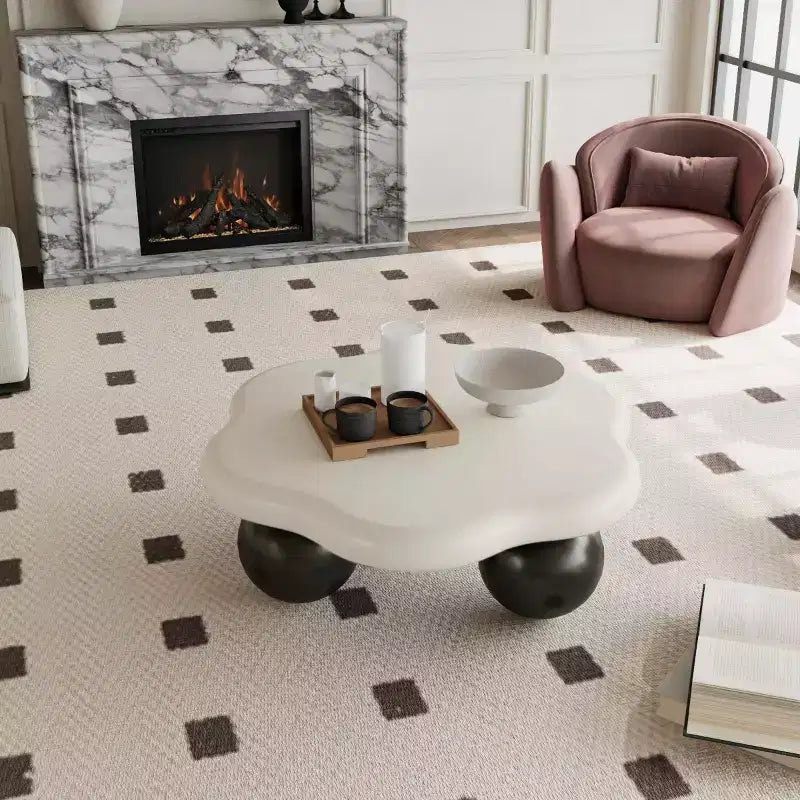 35" Modern Cloud-Shaped Coffee Table, Minimalist Design with Spherical Legs, Small Accent Table for Living Room or Apartment