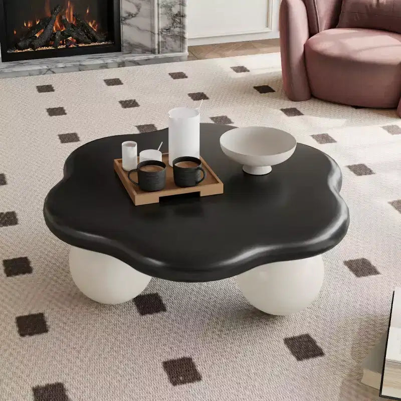 35" Modern Cloud-Shaped Coffee Table, Minimalist Design with Spherical Legs, Small Accent Table for Living Room or Apartment