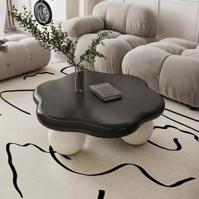 35" Modern Cloud-Shaped Coffee Table, Minimalist Design with Spherical Legs, Small Accent Table for Living Room or Apartment