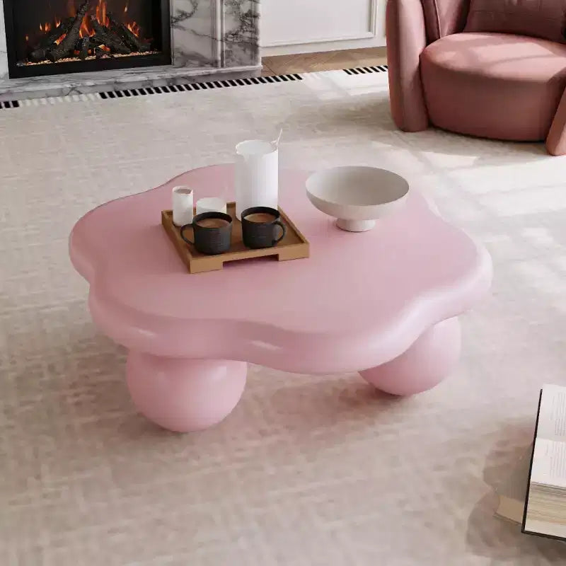 35" Modern Cloud-Shaped Coffee Table, Minimalist Design with Spherical Legs, Small Accent Table for Living Room or Apartment