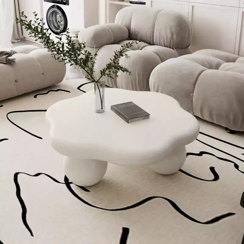 35" Modern Cloud-Shaped Coffee Table, Minimalist Design with Spherical Legs, Small Accent Table for Living Room or Apartment