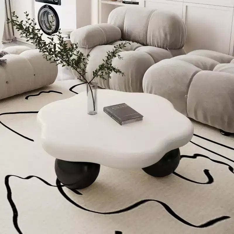35" Modern Cloud-Shaped Coffee Table, Minimalist Design with Spherical Legs, Small Accent Table for Living Room or Apartment
