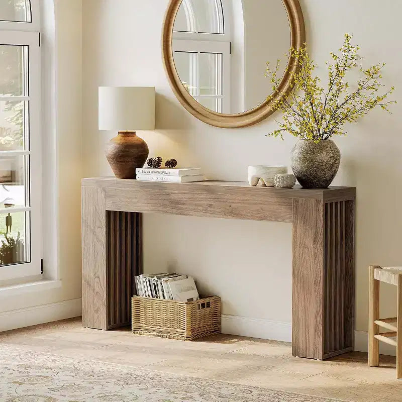 Console Table for Entryway, 59" Farmhouse Long Narrow Table for Sofa, Behind Couch, Hallway, Entrance, Living Room, Foyer, Walnut