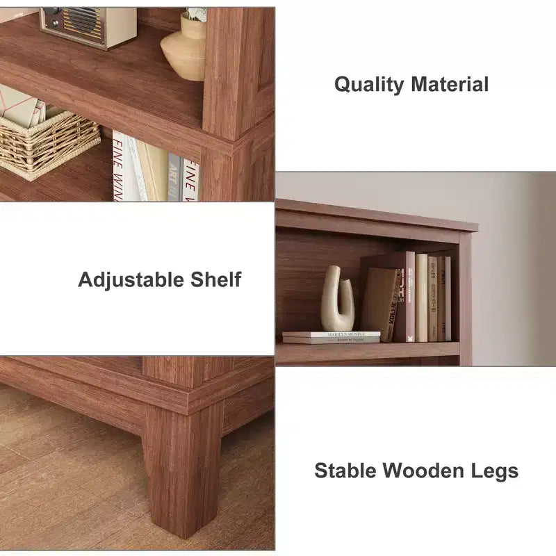 71in Tall Farmhouse Bookcase with Adjustable Shelves, Wooden 5-Tier Tall Bookshelf Display Shelf with Sturdy Legs, for Living Room Office Bedroom